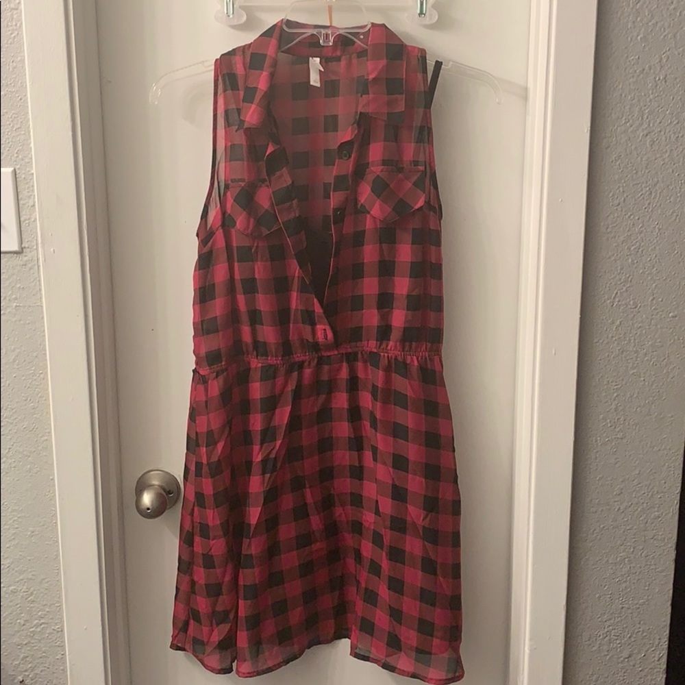 Pink and Black Checkered Sleeveless Dress